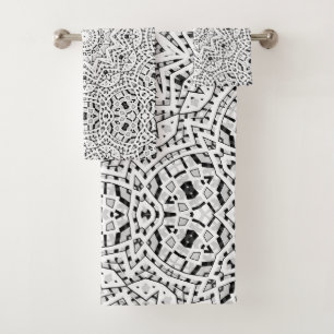 Abstract modern seamless ornamental white black ar badhandtuch set