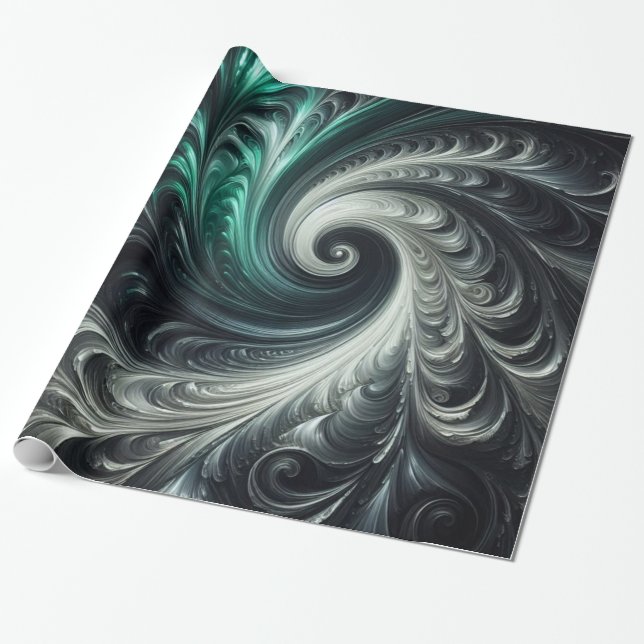 Abstract Modern Swirling Green, Silver and Black Geschenkpapier (Ungerollt)