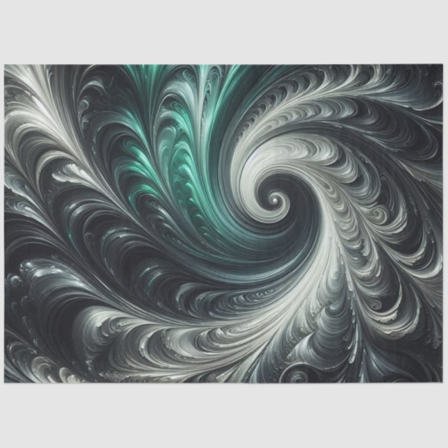 Abstract Modern Swirling Green, Silver and Black Seidenpapier (Vorderseite)