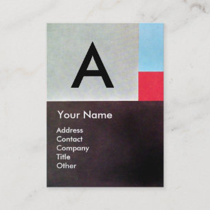 ABSTRACT MONOGRAMM MIT QUADRATEN, rot blau grau br Visitenkarte