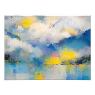 Abstract Mountain Lake in Soft Blue and Yellow  Fotodruck