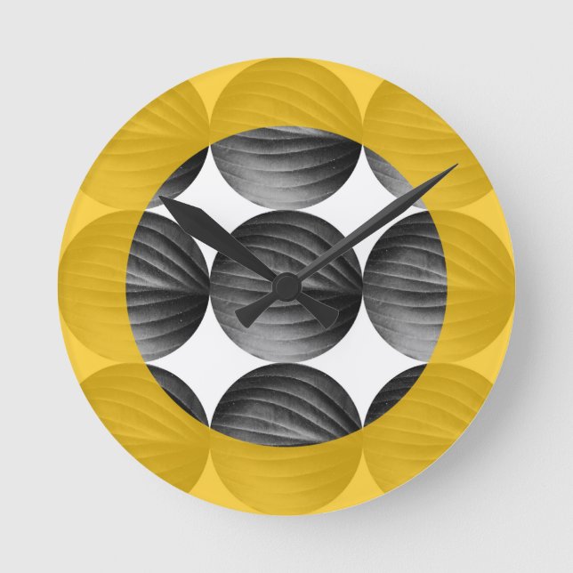 Abstract Mustard Yellow and Grey Runde Wanduhr (Vorderseite)