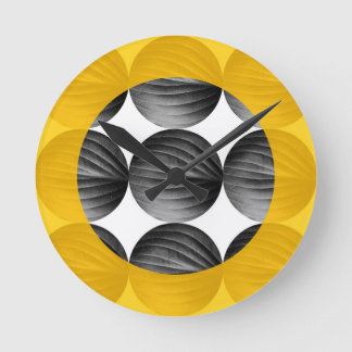 Abstract Mustard Yellow and Grey Runde Wanduhr