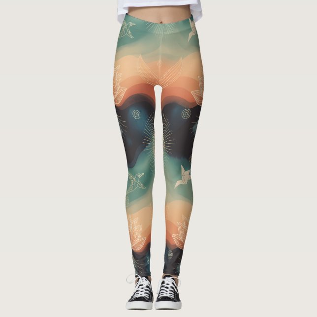 Abstract Nature: Minimalist Lotus & Bird Design Leggings (Vorderseite)