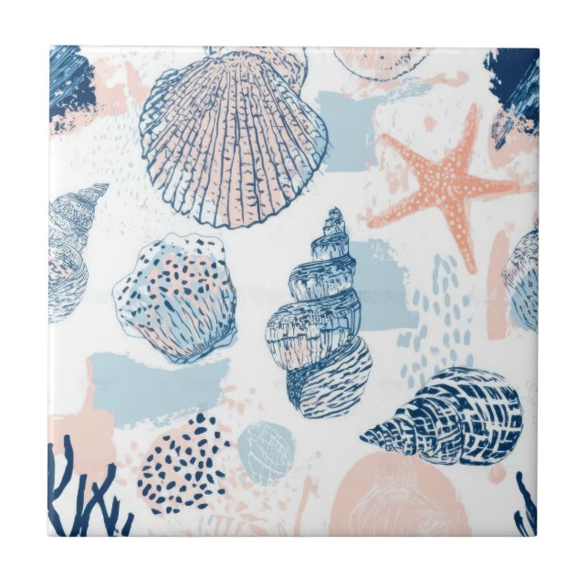 Abstract Nautical Beach Blue Peach Distressed (2) Fliese (Vorderseite)