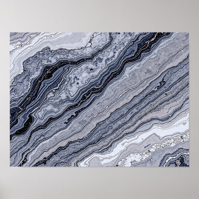 Abstract Navy Blue Grey Marble Stone vein Texture  Poster (Vorne)
