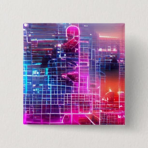 Abstract neon art T-Shirt Button
