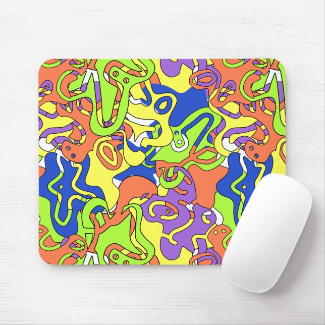 Abstract Neon Doodle Maze Pattern Mousepad (Mit Mouse)