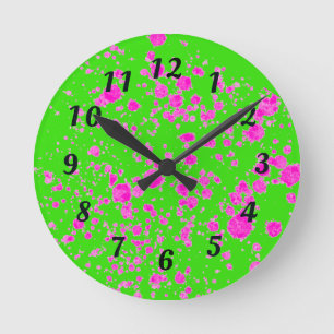 Abstract Neon Green and Purple Retro Wall Clock Runde Wanduhr