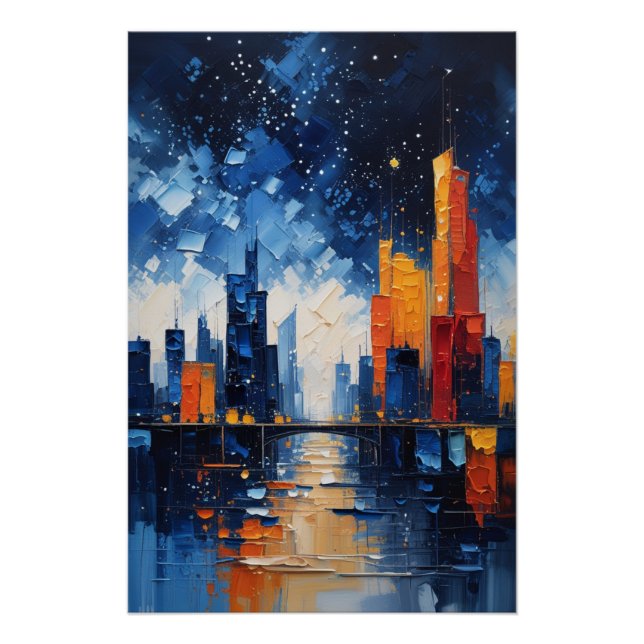 Abstract Night Skyline Impasto Poster (Vorderseite)