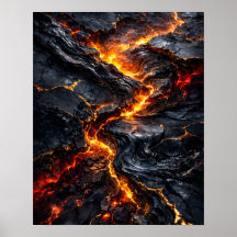 Abstract Obsidian Lava Flow Fire Art Poster