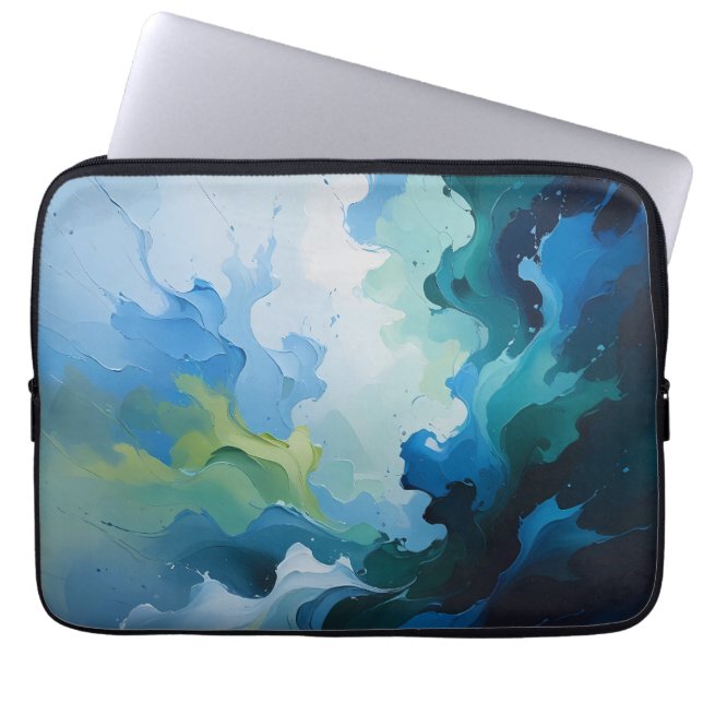 Abstract Ocean Breeze – Fluid Blue & Green Art Laptopschutzhülle (Vorderseite)