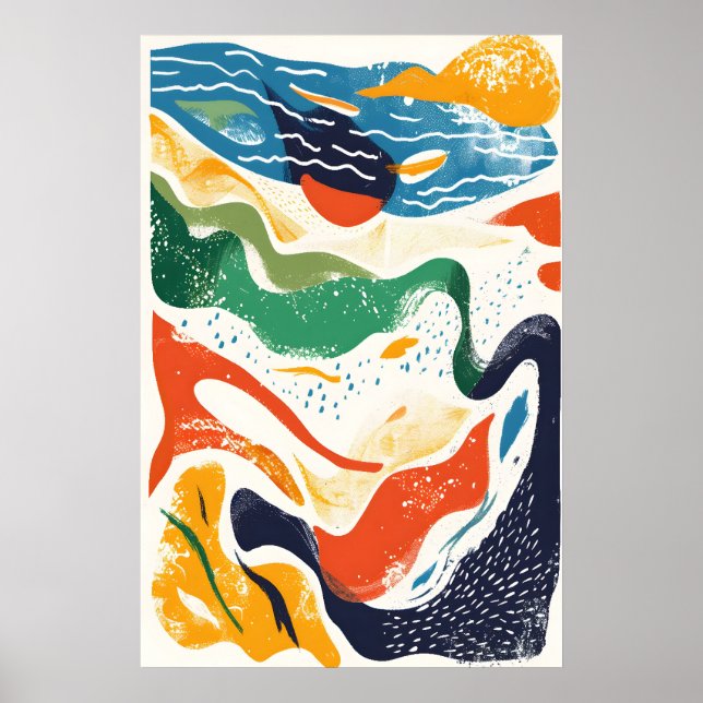 Abstract Ocean Waves Art Print Matisse Style Poster (Vorne)