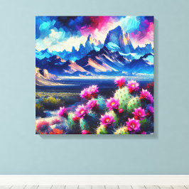 Abstract of Mountain Range Blooming Cactus Leinwanddruck