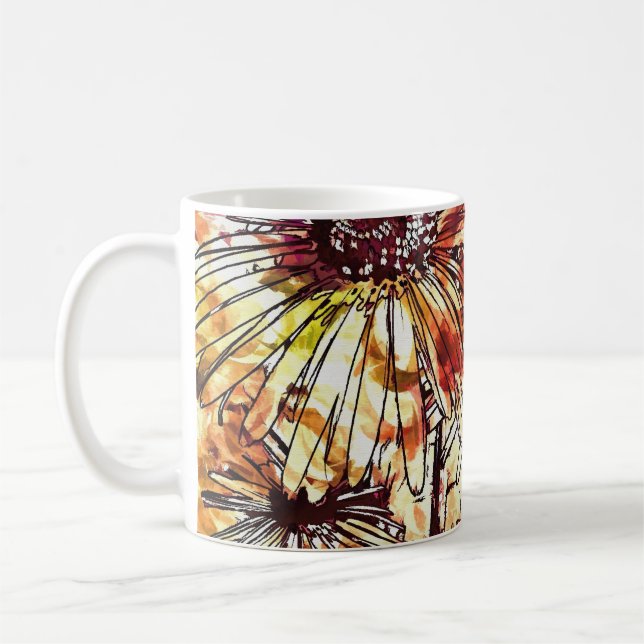 Abstract Paint Daub Sunflower Pattern Kaffeetasse (Links)