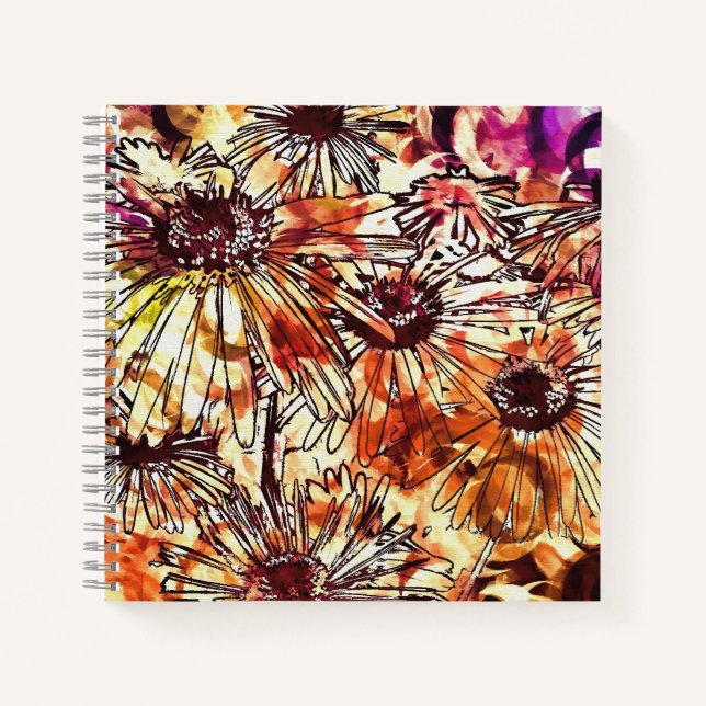 Abstract Paint Daub Sunflower Pattern Notizbuch (Vorderseite)