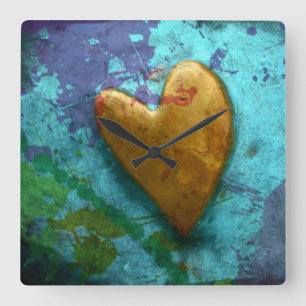 Abstract Painted Heart Quadratische Wanduhr
