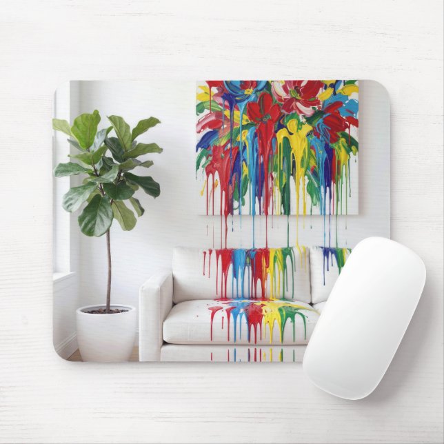 Abstract Painting Dripping Wet Paint on White Sofa Mousepad (Mit Mouse)