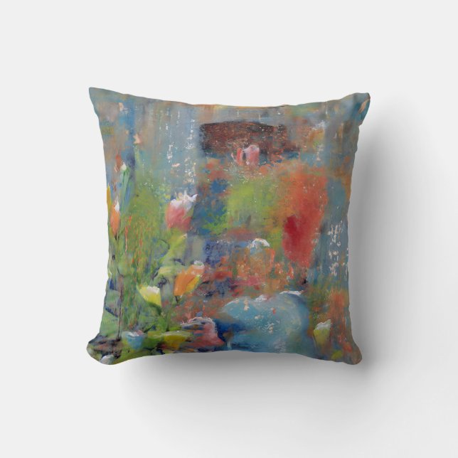 Abstract Painting of a Girl picking flowers Kissen (Vorderseite)