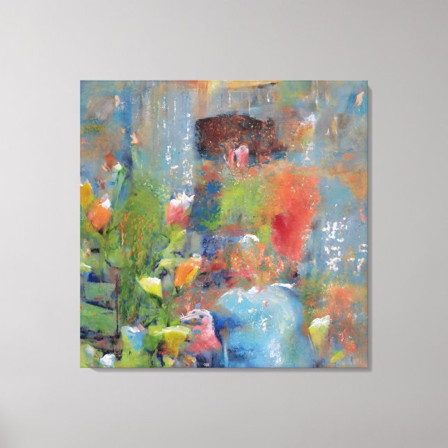 Abstract Painting of a Girl picking flowers Leinwanddruck (Vorderseite)