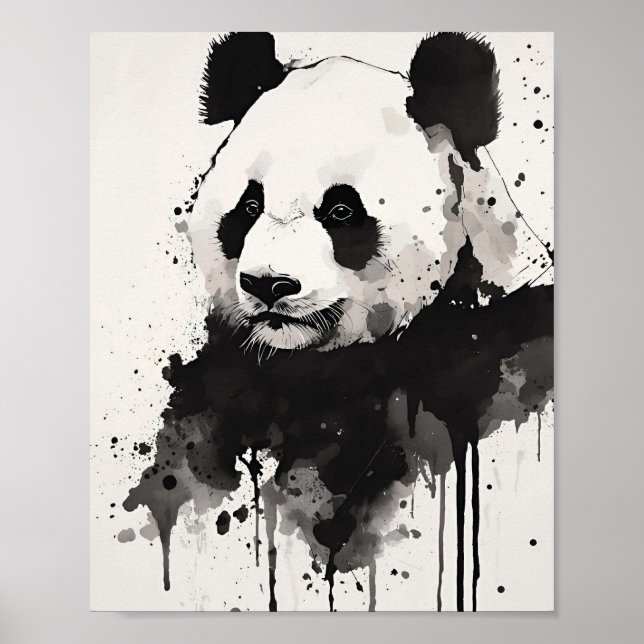 Abstract Panda Wall Art – Black and White Ink Poster (Vorne)