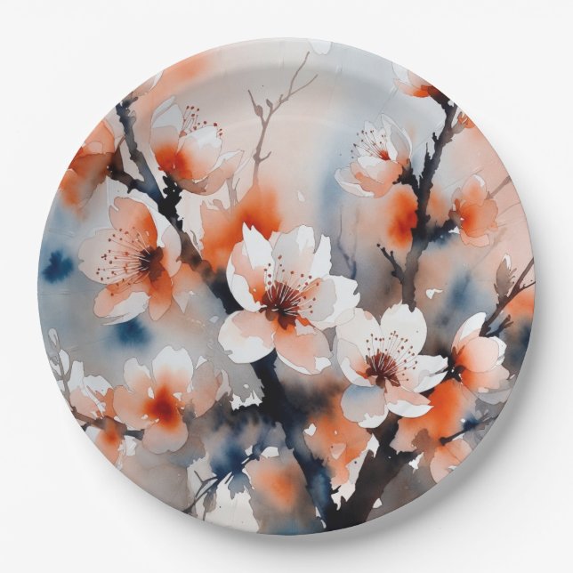 Abstract Peach Blossom Spring Paper Plates Pappteller (Vorderseite)