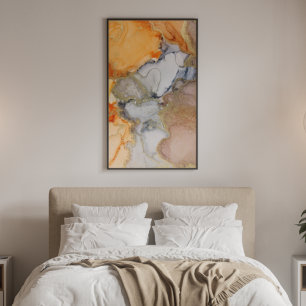 Abstract Peach Orange Black Gold Alcohol Ink Poster