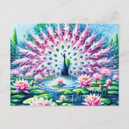 Abstract Peacock by the Pond with Water Lilies Postkarte