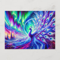 Abstract Peacock in Winter with Northern Lights