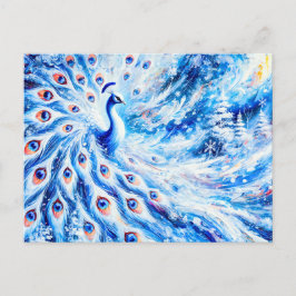 Abstract Peacock in Winter with Snow in Colorful  Postkarte