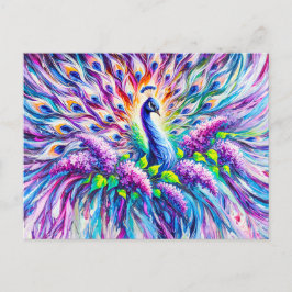Abstract Peacock with Lilac Blossoms in Oil Postkarte