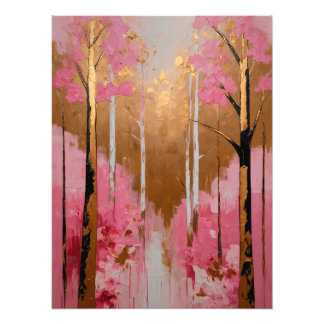 Abstract Pink and Gold Forest Painting Fotodruck