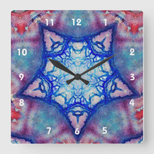 ABSTRACT PINK BLUE STAR QUADRATISCHE WANDUHR