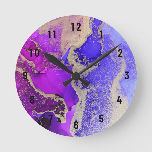 Abstract Pink Purple Gold Large Clock Runde Wanduhr (Vorderseite)