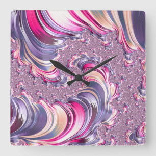 Abstract Pink Purple Spiral Fractal Quadratische Wanduhr