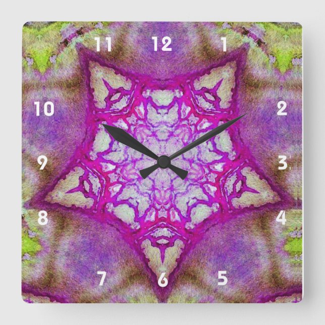ABSTRACT PINK PURPLE STAR QUADRATISCHE WANDUHR (Vorderseite)