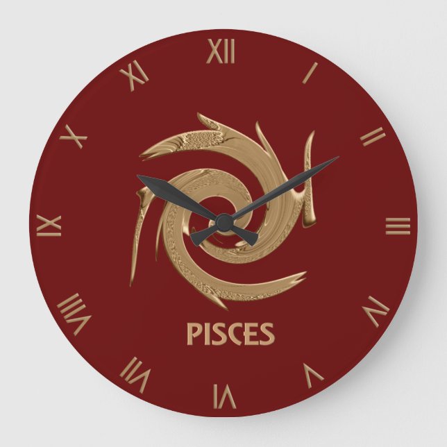 Abstract Pisces Red Zodiac Symbol Wall Clock Große Wanduhr (Vorderseite)