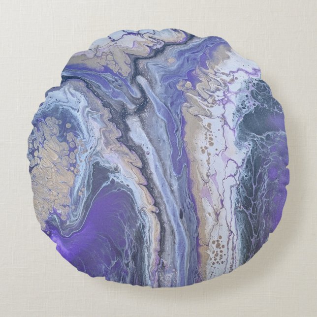 Abstract Purple & Gold Mineral Veins Rundes Kissen (Vorderseite)