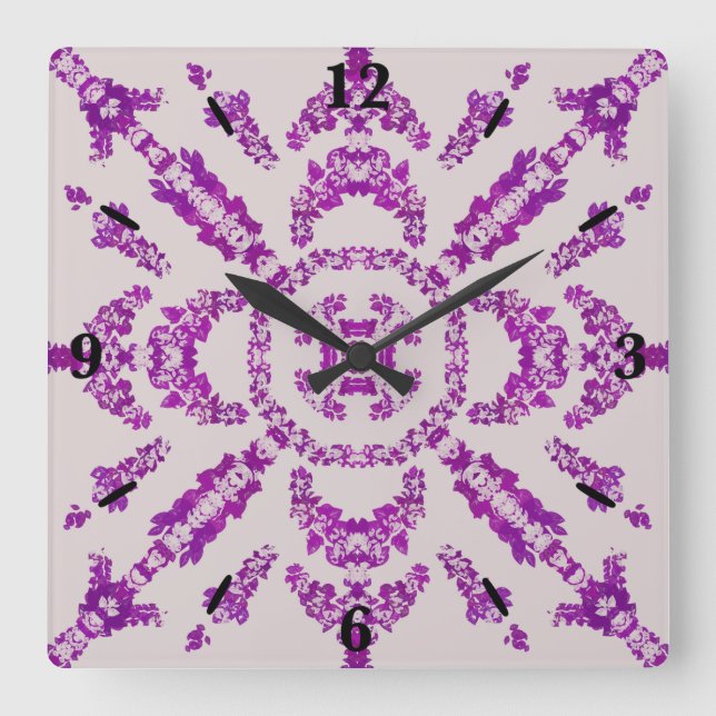 Abstract Purple Orchid Flower Design Pattern Art Quadratische Wanduhr (Vorderseite)