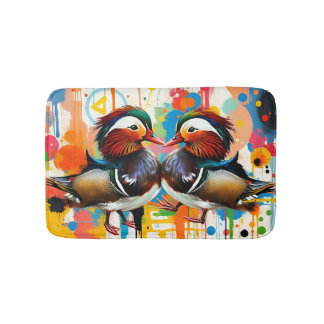 Abstract Rainbow Colorful Mandarin Ducks Couple Badematte