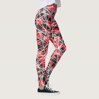 Abstract Red Dots and Tangled White Lines Leggings