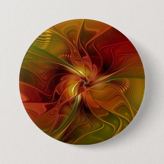 Abstract Red Orange Brown Green Fractal Art Flower Button (Vorderseite)