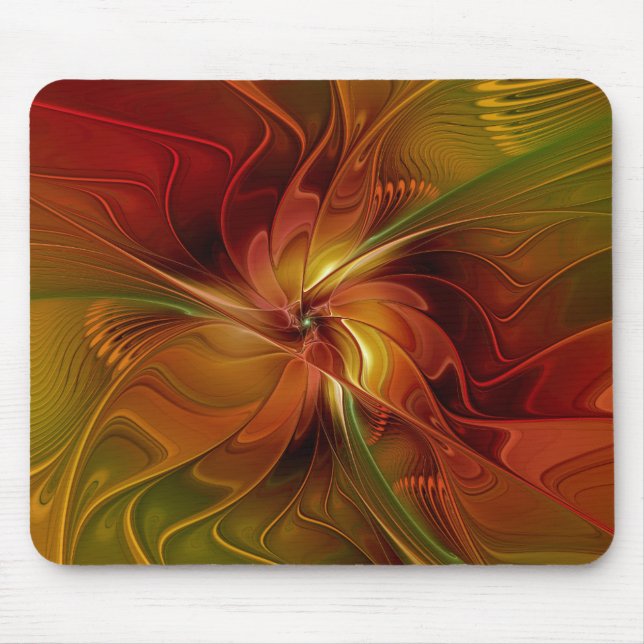 Abstract Red Orange Brown Green Fractal Art Flower Mousepad (Vorne)