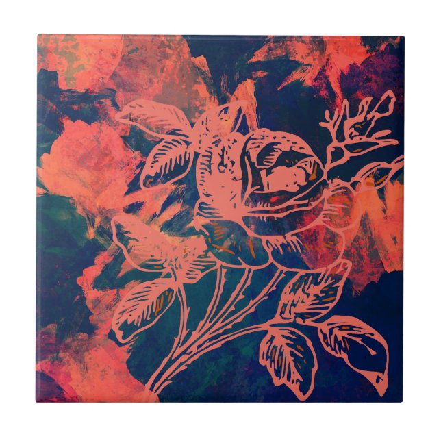 Abstract Red Rose Art Fliese (Vorderseite)