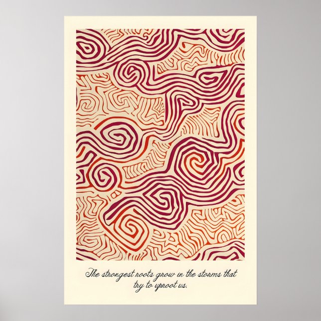 Abstract Root Pattern Print Earthy Red Beige Swirl Poster (Vorne)