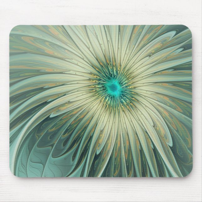 Abstract Sage Green Fantasy Flower Fractal Art Mousepad (Vorne)