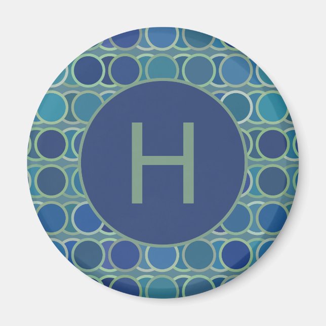 Abstract Shades of Blue Circle Pattern Monogram Magnet (Vorne)