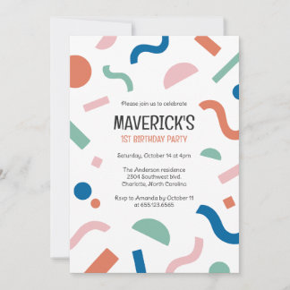 Abstract shapes baby first birthday invitation einladung