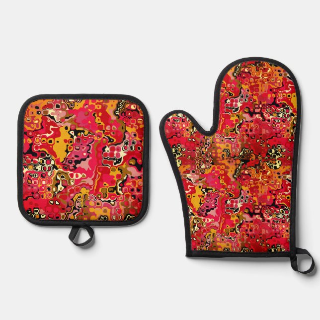Abstract Shapes in Red Ofenhandschuh & Topflappen-Set (Vorderseite)