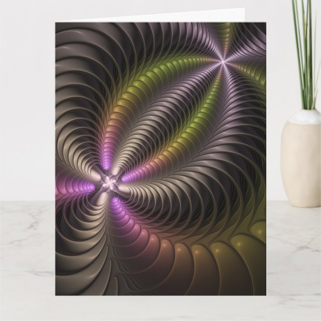 Abstract Shiny Trippy Colorful 3D Fractal Art Dankeskarte (Vorderseite)